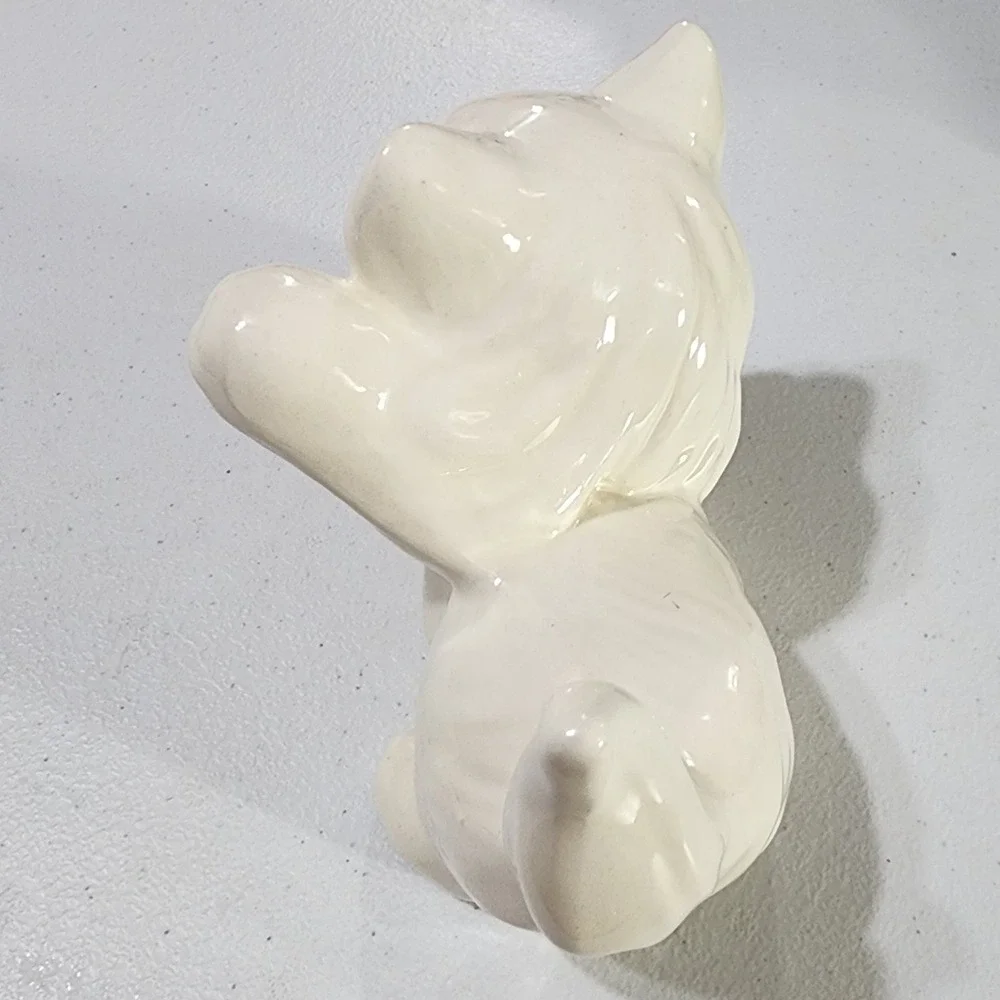 Vintage White Ceramic Kitten Figurine Playful Pouncing Cat Blue Eyes